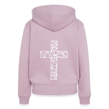 Croix de lignes géométriques - Sweat à capuche zippé Premium bio Femme - rose poudré - Dos - Julia (174cm)