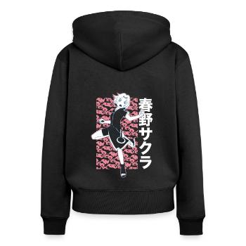 Naruto Cooles Design Mit Sakura - Frauen Premium Bio Zip Hoodie - Schwarz - Hinten - Julia (174cm)