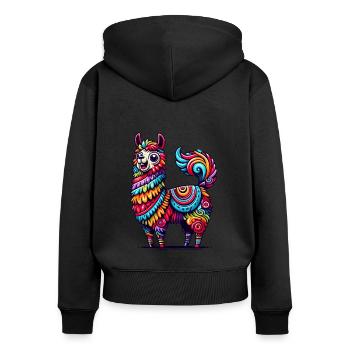 CONFETTIS PINATA D’ALPAGA PANACHÉ MOTIF ARC-EN-CIEL - Sweat à capuche zippé Premium bio Femme - noir - Dos - Julia (174cm)