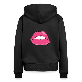 Les lèvres - Sweat à capuche zippé Premium bio Femme - noir - Dos - Julia (174cm)