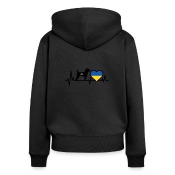 Ukrainischer Hund Patron Puls Ukrainische - Frauen Premium Bio Zip Hoodie - Schwarz - Hinten - Julia (174cm)
