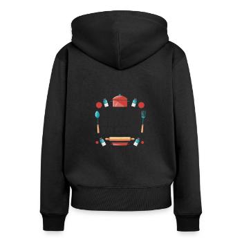 Mädchen, Das Liebt, Kochküchenkochgeschenk - Frauen Premium Bio Zip Hoodie - Schwarz - Hinten - Julia (174cm)
