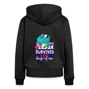 Mein Lehrer Überlebte 100 Tage Von Mir Dinosaurier - Frauen Premium Bio Zip Hoodie - Schwarz - Hinten - Julia (174cm)