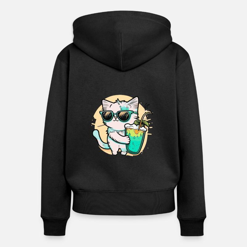 Die coolste Katze am Strand - Frauen Premium Bio Zip Hoodie - Schwarz