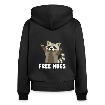 Free Hug's Raccoon Saying - Women's Premium Organic Zip Hoodie - black - Back - Julia (174cm)