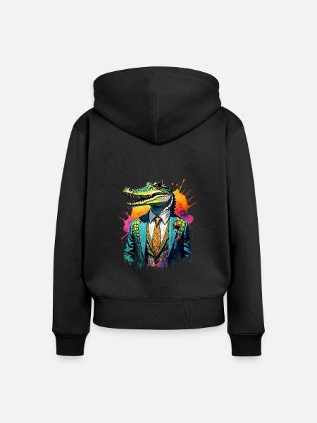 Krokodil im Anzug - Frauen Premium Bio Zip Hoodie - Schwarz