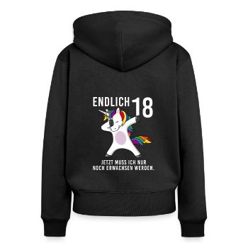 Einhorn Dab Alter endlich 18 Spruch Geschenk Shirt - Frauen Premium Bio Zip Hoodie - Schwarz - Hinten - Julia (174cm)