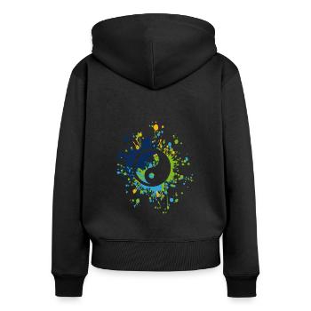 Yin Yang Symbole Couleur Splash - Sweat à capuche zippé Premium bio Femme - noir - Dos - Julia (174cm)