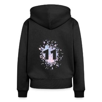 Splash couleur numéro 11 - Sweat à capuche zippé Premium bio Femme - noir - Dos - Julia (174cm)