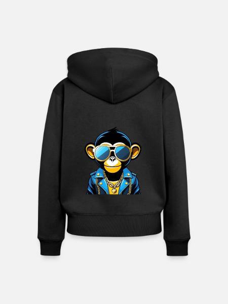Affe mit Sonnenbrille - Frauen Premium Bio Zip Hoodie - Schwarz