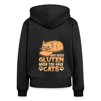 Chat sans gluten - Sweat à capuche zippé Premium bio Femme - noir - Dos - Julia (174cm)