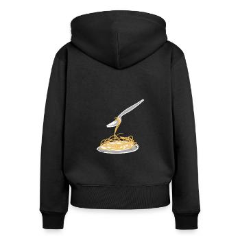 Nouilles spaghetti - Sweat à capuche zippé Premium bio Femme - noir - Dos - Julia (174cm)