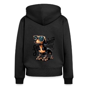 Dackel Hunde lieben Sommer jeder will einen Hund - Frauen Premium Bio Zip Hoodie - Schwarz - Hinten - Julia (174cm)