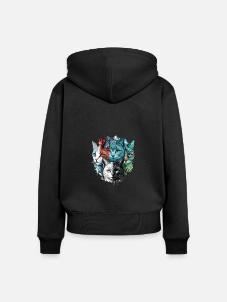 Bunte Katzengesichter - Frauen Premium Bio Zip Hoodie - Schwarz