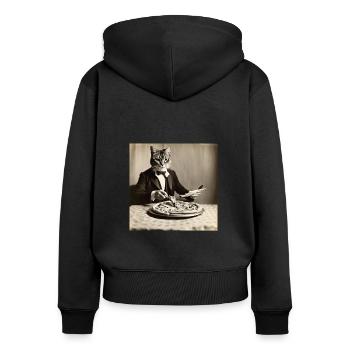 Katze / Tier / Foto / Sepia / Retro / Pizza - Frauen Premium Bio Zip Hoodie - Schwarz - Hinten - Julia (174cm)