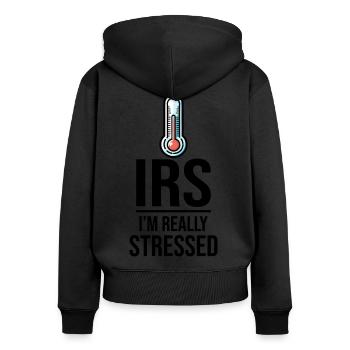 Thermomètre fiscal : les niveaux de stress de l’IRS augmentent - Sweat à capuche zippé Premium bio Femme - noir - Dos - Julia (174cm)