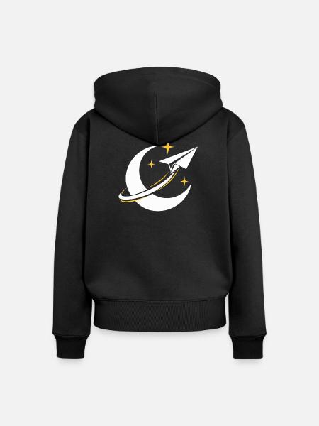 Papierflieger im Mondorbit - Frauen Premium Bio Zip Hoodie - Schwarz