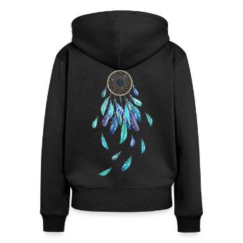 Dreamcatcher rêves bleus - Sweat à capuche zippé Premium bio Femme - noir - Dos - Julia (174cm)