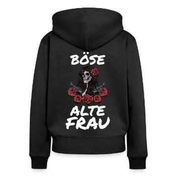Böse Alte Frau Outfit - Frauen Premium Bio Zip Hoodie - Schwarz - Hinten - Julia (174cm)