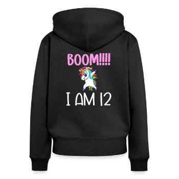 Dabbing birthday unicorn for kid 12 years old girl - Sweat à capuche zippé Premium bio Femme - noir - Dos - Julia (174cm)