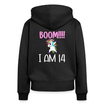 Dabbing birthday unicorn for kid 14 years old girl - Sweat à capuche zippé Premium bio Femme - noir - Dos - Julia (174cm)