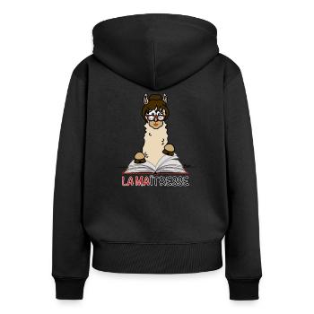 Lama La maîtresse d'école, cadeau - Sweat à capuche zippé Premium bio Femme - noir - Dos - Julia (174cm)