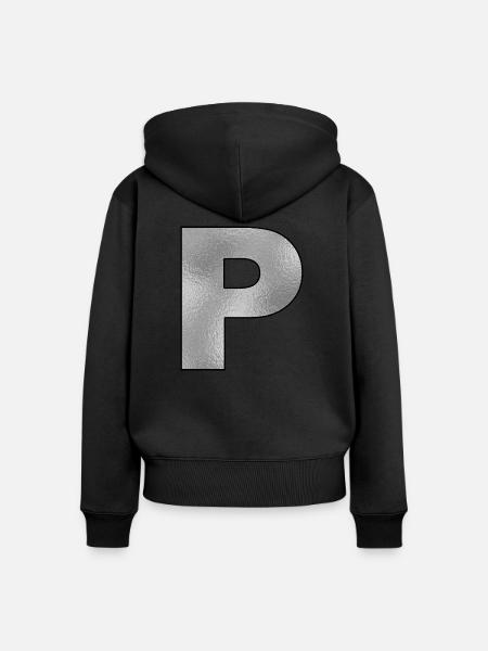 Buchstabe P Silber - Frauen Premium Bio Zip Hoodie - Schwarz