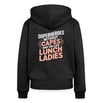 Dank an Lunch Ladies - Frauen Premium Bio Zip Hoodie - Schwarz - Hinten - Julia (174cm)