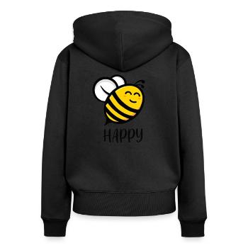 Abeille heureuse - Sweat à capuche zippé Premium bio Femme - noir - Dos - Julia (174cm)