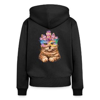 Karneval Katze - Frauen Premium Bio Zip Hoodie - Schwarz - Hinten - Julia (174cm)