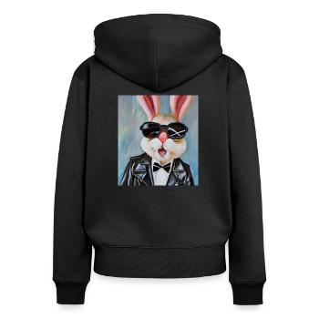 Stylischer Hase - Frauen Premium Bio Zip Hoodie - Schwarz - Hinten - Julia (174cm)