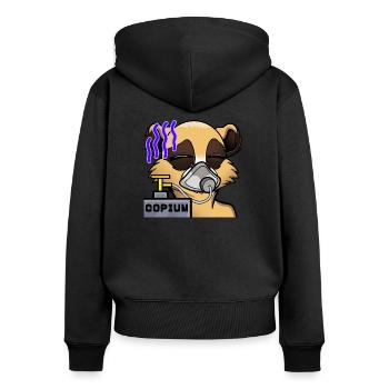 Erdmännchen "Copium" - Frauen Premium Bio Zip Hoodie - Schwarz - Hinten - Julia (174cm)