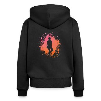 Monocycle Cyclisme Vintage Silhouette Splash Klecks - Sweat à capuche zippé Premium bio Femme - noir - Dos - Julia (174cm)