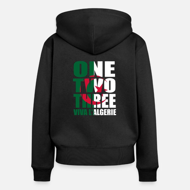 ONE TWO THREE ALGERIE - Sweat à capuche zippé Premium bio Femme - noir