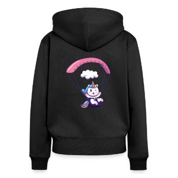 Einhorn Paragleiter Gleitschirmfliegen - Frauen Premium Bio Zip Hoodie - Schwarz - Hinten - Julia (174cm)