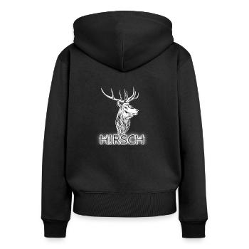 Hirsch - Frauen Premium Bio Zip Hoodie - Schwarz - Hinten - Julia (174cm)