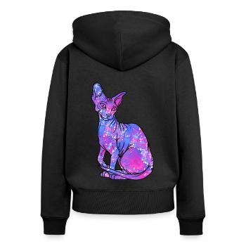 Sphynx Chat Sans Poils Galaxy Kitty - Sweat à capuche zippé Premium bio Femme - noir - Dos - Julia (174cm)