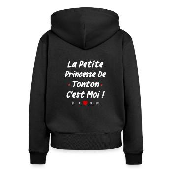 Petite princesse de tonton - Sweat à capuche zippé Premium bio Femme - noir - Dos - Julia (174cm)