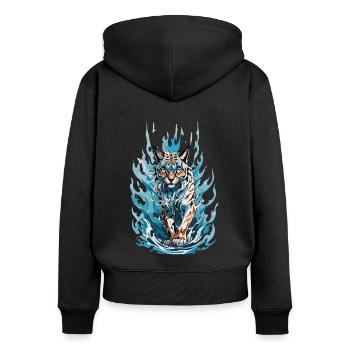 Lynx majestueux dans les flammes bleues - Sweat à capuche zippé Premium bio Femme - noir - Dos - Julia (174cm)