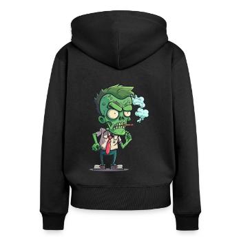 Untotes Nikotin - Frauen Premium Bio Zip Hoodie - Schwarz - Hinten - Julia (174cm)
