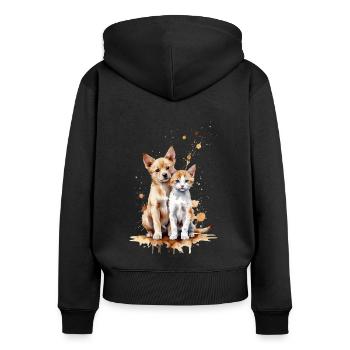 Watercolor Buddies: A Puppy and Kitten - Women's Premium Organic Zip Hoodie - black - Back - Julia (174cm)