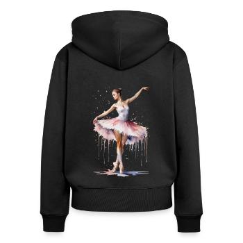 Ballerine Gracieuse - Aquarelle - Sweat à capuche zippé Premium bio Femme - noir - Dos - Julia (174cm)