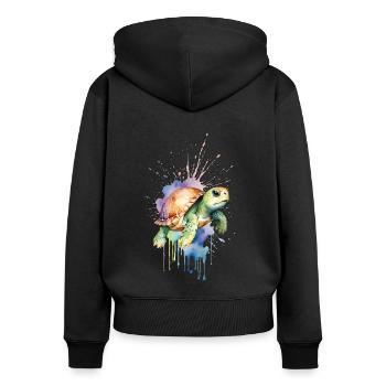Gelassene Schildkröte - Aquarell - Frauen Premium Bio Zip Hoodie - Schwarz - Hinten - Julia (174cm)