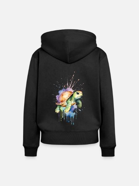 Gelassene Schildkröte - Aquarell - Frauen Premium Bio Zip Hoodie - Schwarz