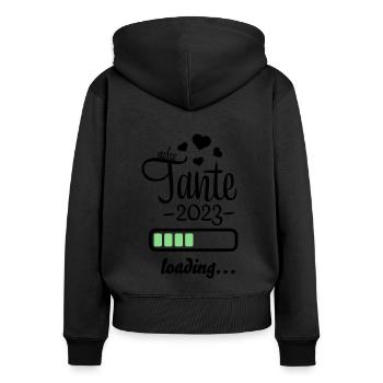 tante 2023 - Frauen Premium Bio Zip Hoodie - Schwarz - Hinten - Julia (174cm)