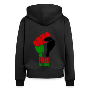 Free palestine - Sweat à capuche zippé Premium bio Femme - noir - Dos - Julia (174cm)