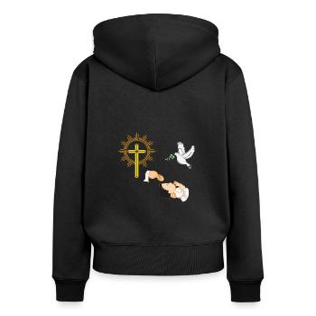 Baby Taufen mit Taube und Kreuz - Frauen Premium Bio Zip Hoodie - Schwarz - Hinten - Julia (174cm)