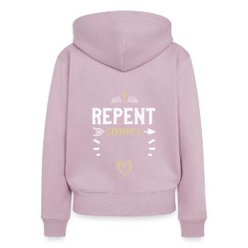 Repent Sinner - Jesus - Frauen Premium Bio Zip Hoodie - Altrosa - Hinten - Julia (174cm)