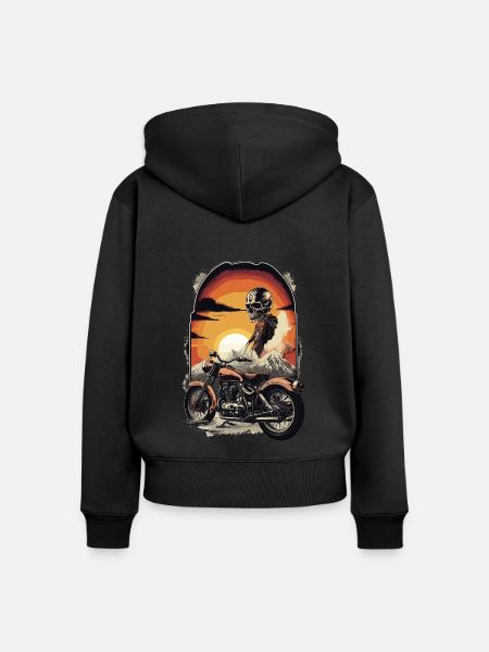 Retro Motorrad - Frauen Premium Bio Zip Hoodie - Schwarz