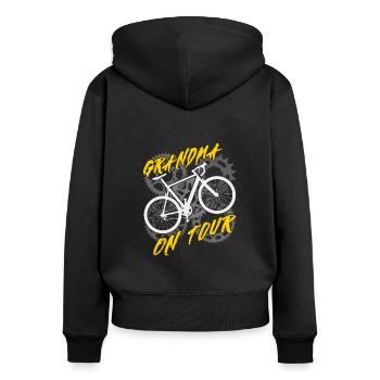 Grand-mère en visite à vélo Grand-mère fait du vélo - Sweat à capuche zippé Premium bio Femme - noir - Dos - Julia (174cm)